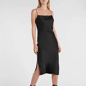 Express Drape Neck Black Satin Midi Dress L